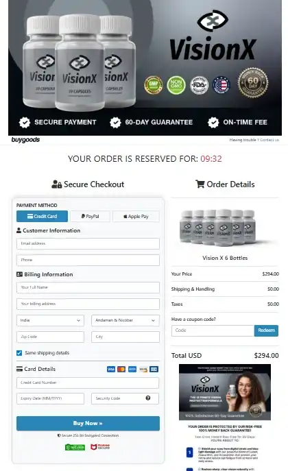 VisionX VisionX Order Page